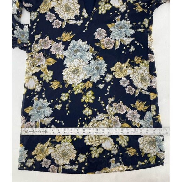 H&M Women's Blue Floral Shift Dress Split Neck  Boho Flaws See Photos Size 10 - Picture 12 of 15